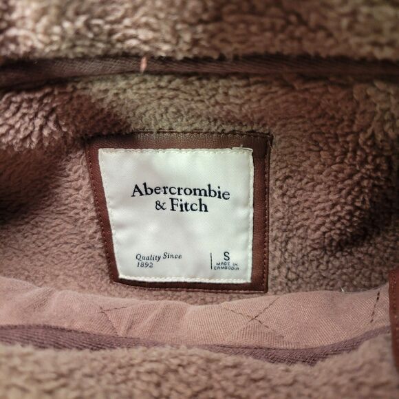 Abercrombie & Fitch Asymmetrical Snap-Up Fleece Sweatshirt Size S Brown Quilted - Picture 3 of 9